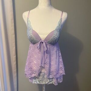 Apt. 9 Lavender Lace Chemise with Thong lingerie Set, size S